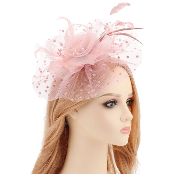 Fascinators Hat Flower Mesh Ribbons Feathers On A Headband And A Clip 7449 - Picture 2 of 8